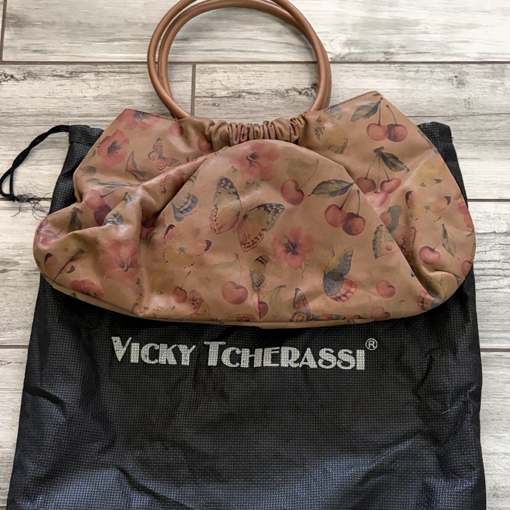 Tan Butterfly Print Shoulder Bag